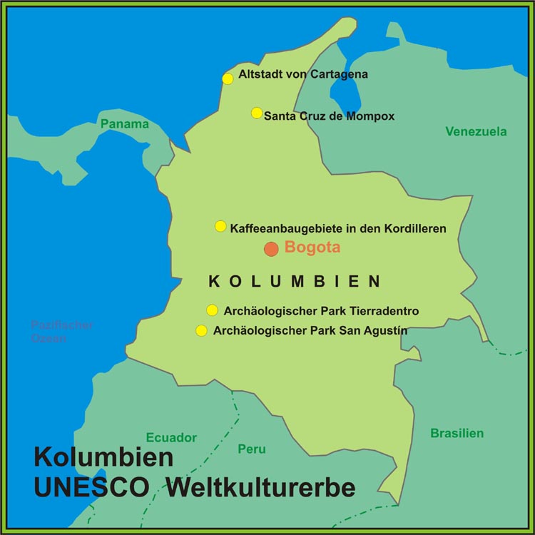 Karte des UNESCO-Weltkulturerbe in Kolumbien