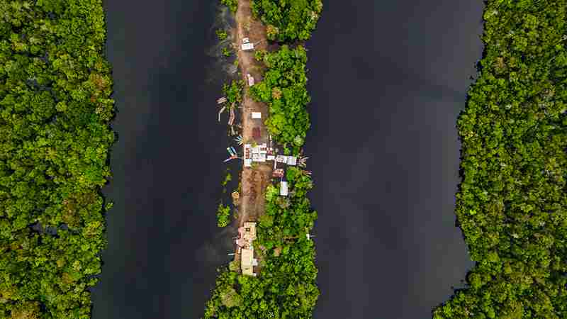 Ticuna tribe members in traditional clothing