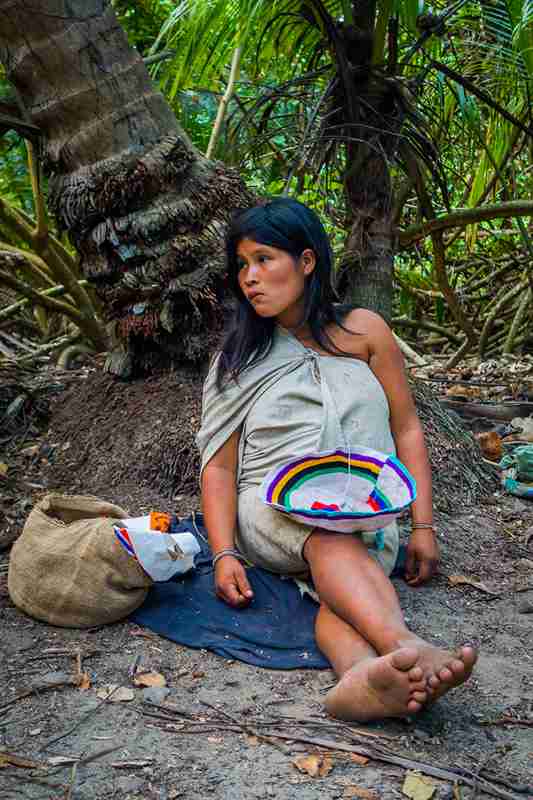Kogi people in traditional clothing in Sierra Nevada de Santa Marta, Colombia