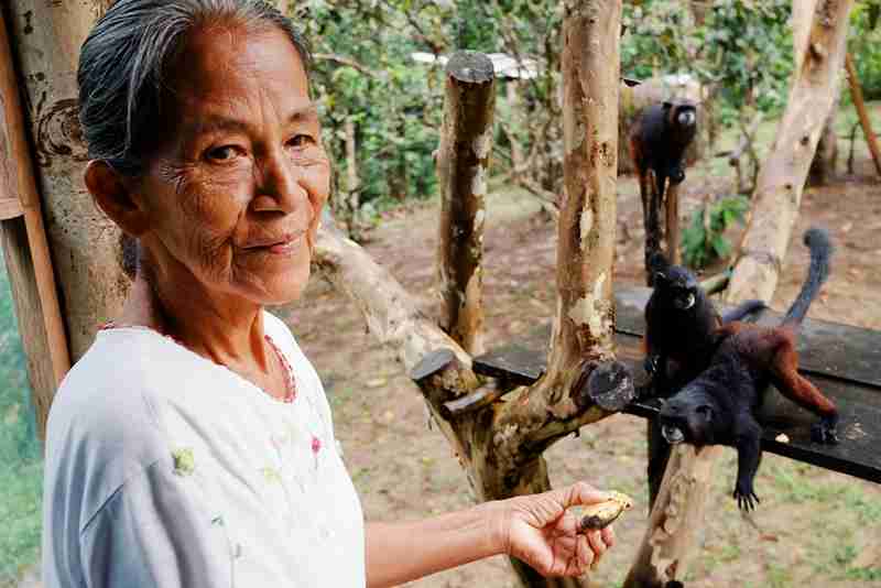 Ticuna tribe members in traditional clothing